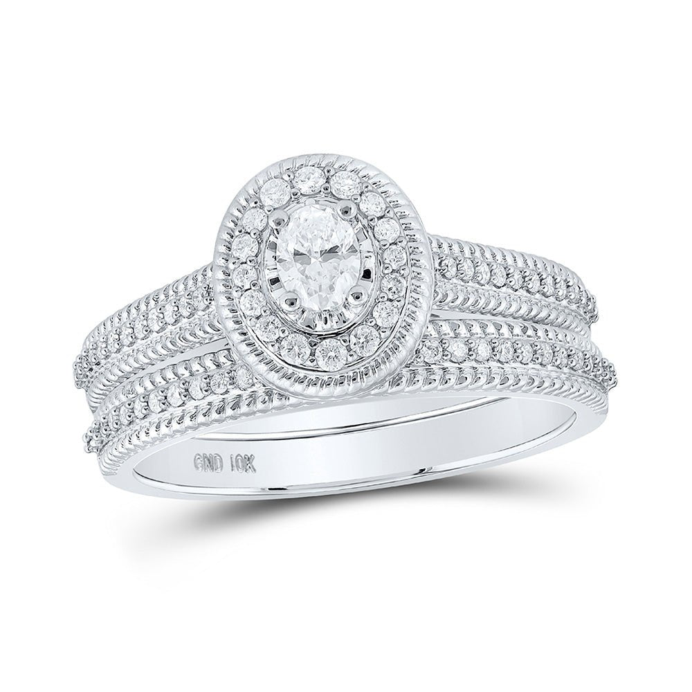 Wedding Collection | 10kt White Gold Oval Diamond Halo Bridal Wedding Ring Band Set 1/2 Cttw | Splendid Jewellery GND