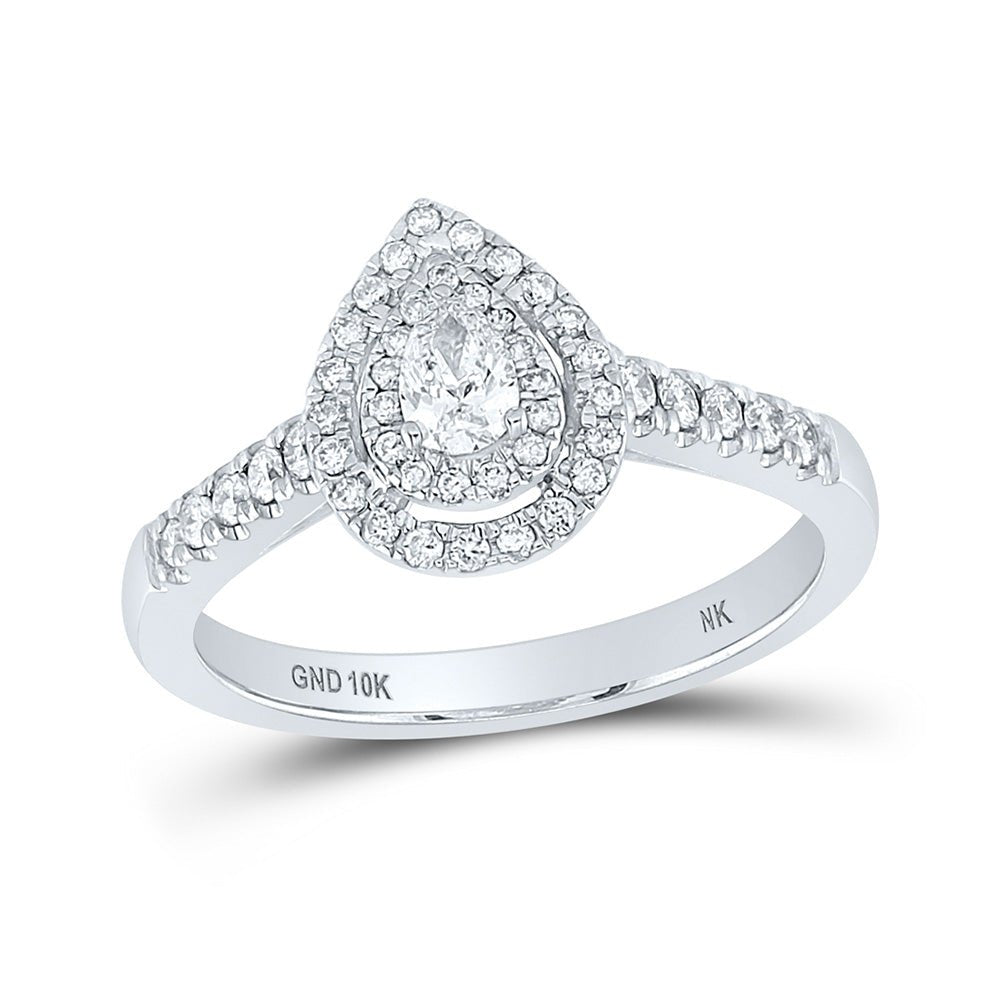 Wedding Collection | 10kt White Gold Pear Diamond Halo Bridal Wedding Engagement Ring 1/2 Cttw | Splendid Jewellery GND