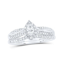 Load image into Gallery viewer, Pear Majesty 10kt White Gold Diamond Halo Bridal Wedding Ring Band Set - Alternate view 1 from Splendid Jewellery