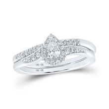 Load image into Gallery viewer, Sparkling Elegance: 10kt White Gold Pear Diamond Halo Bridal Wedding Ring Band Set 1/3 Cttw - Alternate view 1 from Splendid Jewellery