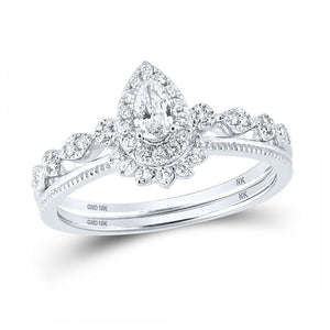 Wedding Collection | 10kt White Gold Pear Diamond Halo Bridal Wedding Ring Band Set 3/8 Cttw | Splendid Jewellery GND