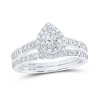 10kt White Gold Pear Diamond Halo Bridal Wedding Ring Band Set 3/8 Cttw | Enchanting Elegance - Alternate view 1 from Splendid Jewellery