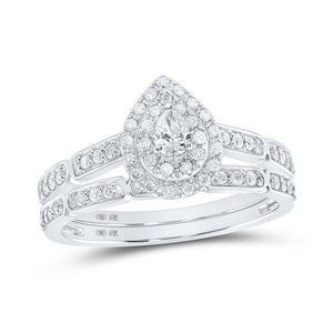 Wedding Collection | 10kt White Gold Pear Diamond Halo Bridal Wedding Ring Band Set 3/8 Cttw | Splendid Jewellery GND