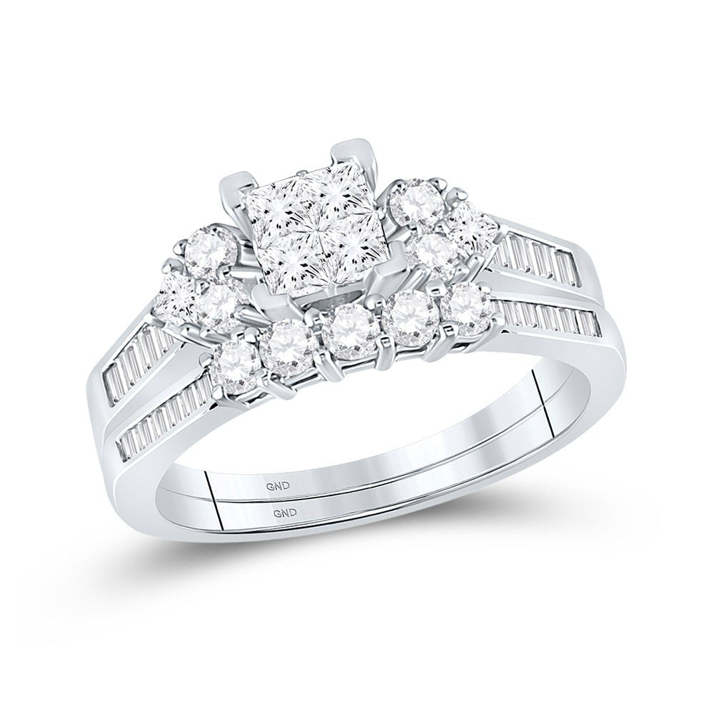 Wedding Collection | 10kt White Gold Princess Diamond Bridal Wedding Ring Band Set 1 Cttw | Splendid Jewellery GND