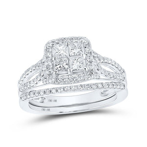 Wedding Collection | 10kt White Gold Princess Diamond Bridal Wedding Ring Band Set 1 Cttw | Splendid Jewellery GND