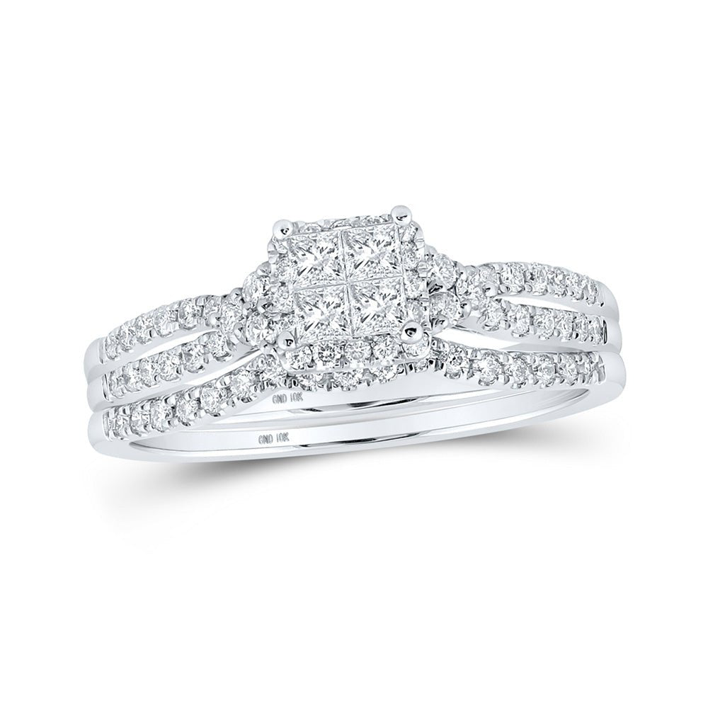 Wedding Collection | 10kt White Gold Princess Diamond Bridal Wedding Ring Band Set 1/2 Cttw | Splendid Jewellery GND