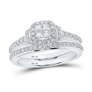 Wedding Collection | 10kt White Gold Princess Diamond Bridal Wedding Ring Band Set 3/4 Cttw | Splendid Jewellery GND