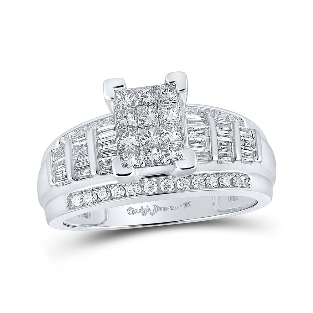 Wedding Collection | 10kt White Gold Princess Diamond Cluster Bridal Wedding Engagement Ring 7/8 Cttw | Splendid Jewellery GND