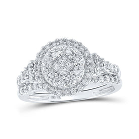 Enchanting Princess Diamond Cluster Wedding Ring Set in 10kt White Gold - Alternate view 1 from Splendid Jewellery