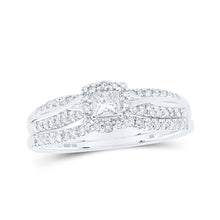Load image into Gallery viewer, Captivating Brilliance: 10kt White Gold Princess Diamond Halo Bridal Wedding Ring Band Set - Alternate view 1 from Splendid Jewellery