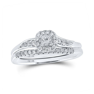 Wedding Collection | 10kt White Gold Princess Diamond Halo Bridal Wedding Ring Band Set 1/3 Cttw | Splendid Jewellery GND