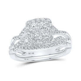 Eternal Love 10kt White Gold Princess Diamond Square Bridal Wedding Ring Band Set - Alternate view 1 from Splendid Jewellery