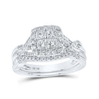 Enchanting Love Story | 10kt White Gold Princess Diamond Square Bridal Wedding Ring Band Set 1 Cttw - Alternate view 1 from Splendid Jewellery