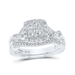 Wedding Collection | 10kt White Gold Princess Diamond Square Bridal Wedding Ring Band Set 1 Cttw | Splendid Jewellery GND