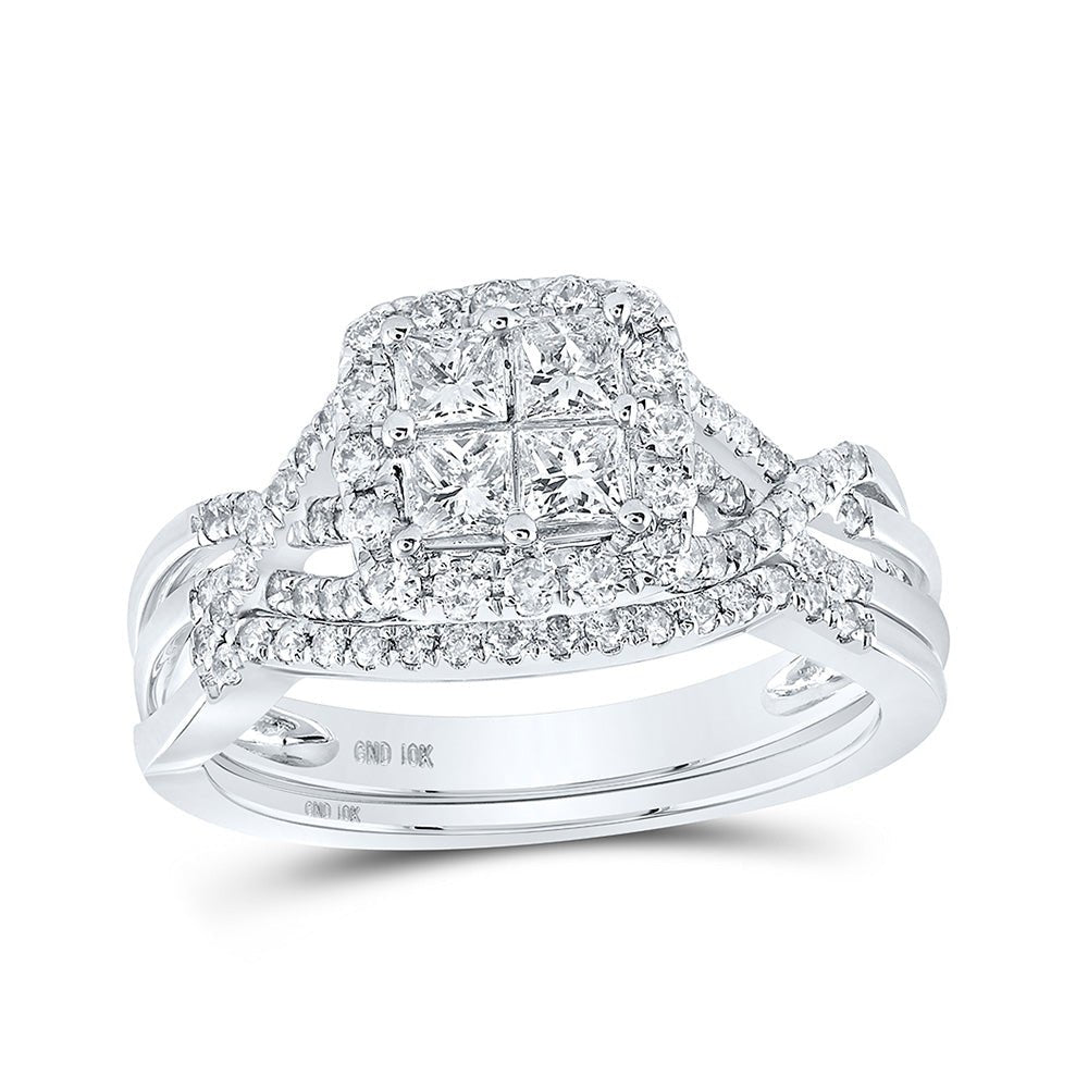 Wedding Collection | 10kt White Gold Princess Diamond Square Bridal Wedding Ring Band Set 1 Cttw | Splendid Jewellery GND