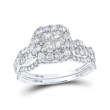 Load image into Gallery viewer, Enchanting Elegance | 10kt White Gold Princess Diamond Square Bridal Wedding Ring Band Set 1 Cttw - Alternate view 1 from Splendid Jewellery