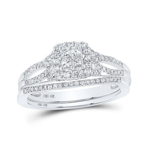 Wedding Collection | 10kt White Gold Princess Diamond Square Bridal Wedding Ring Band Set 1/2 Cttw | Splendid Jewellery GND