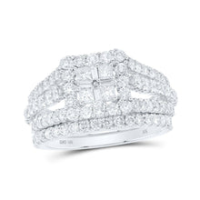 Load image into Gallery viewer, Princess Elegance: 10kt White Gold Square Diamond Bridal Wedding Ring Band Set - Alternate view 1 from Splendid Jewellery