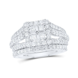 Wedding Collection | 10kt White Gold Princess Diamond Square Bridal Wedding Ring Band Set 2 Cttw | Splendid Jewellery GND