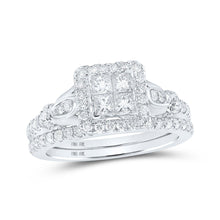 Load image into Gallery viewer, Princess Diamond Square Bridal Wedding Ring Band Set - 10kt White Gold, 7/8 Cttw - Alternate view 1 from Splendid Jewellery