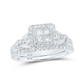 Princess Diamond Square Bridal Wedding Ring Band Set - 10kt White Gold, 7/8 Cttw - Alternate view 1 from Splendid Jewellery
