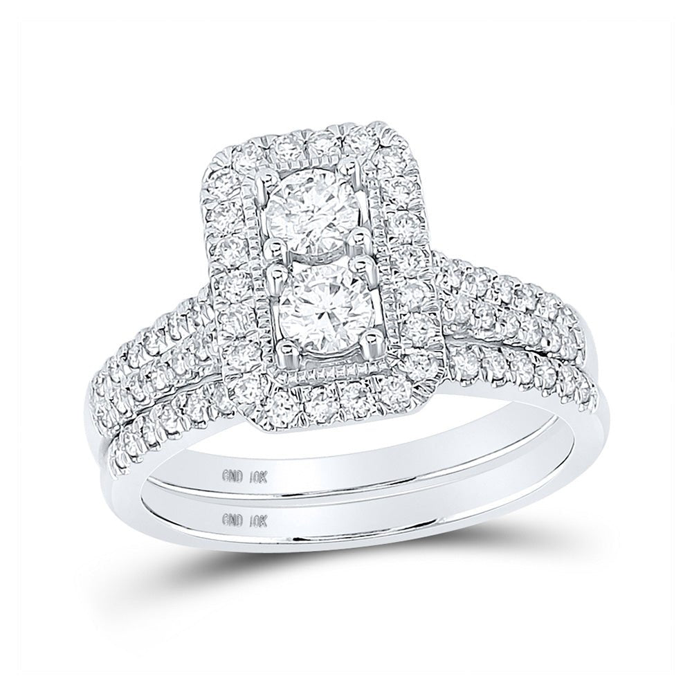 Wedding Collection | 10kt White Gold Round Diamond 2-Stone Bridal Wedding Ring Band Set 1 Cttw | Splendid Jewellery GND