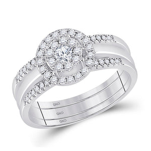 Wedding Collection | 10kt White Gold Round Diamond 3-Piece Bridal Wedding Ring Band Set 1/2 Cttw | Splendid Jewellery GND