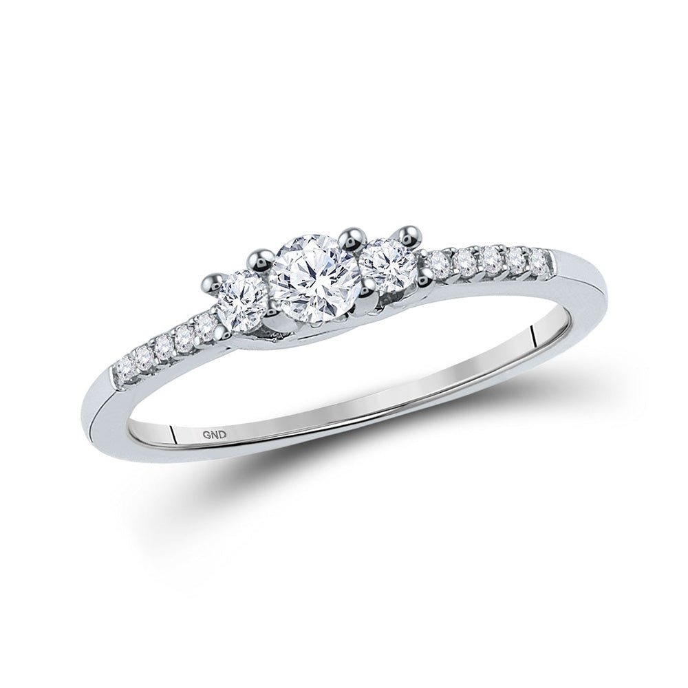 Wedding Collection | 10kt White Gold Round Diamond 3-stone Bridal Wedding Engagement Ring 1/4 Cttw | Splendid Jewellery GND