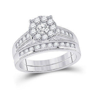 Wedding Collection | 10kt White Gold Round Diamond Bridal Wedding Ring Band Set 1 Cttw | Splendid Jewellery GND