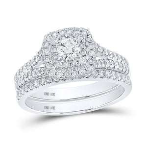 Wedding Collection | 10kt White Gold Round Diamond Bridal Wedding Ring Band Set 1 Cttw | Splendid Jewellery GND