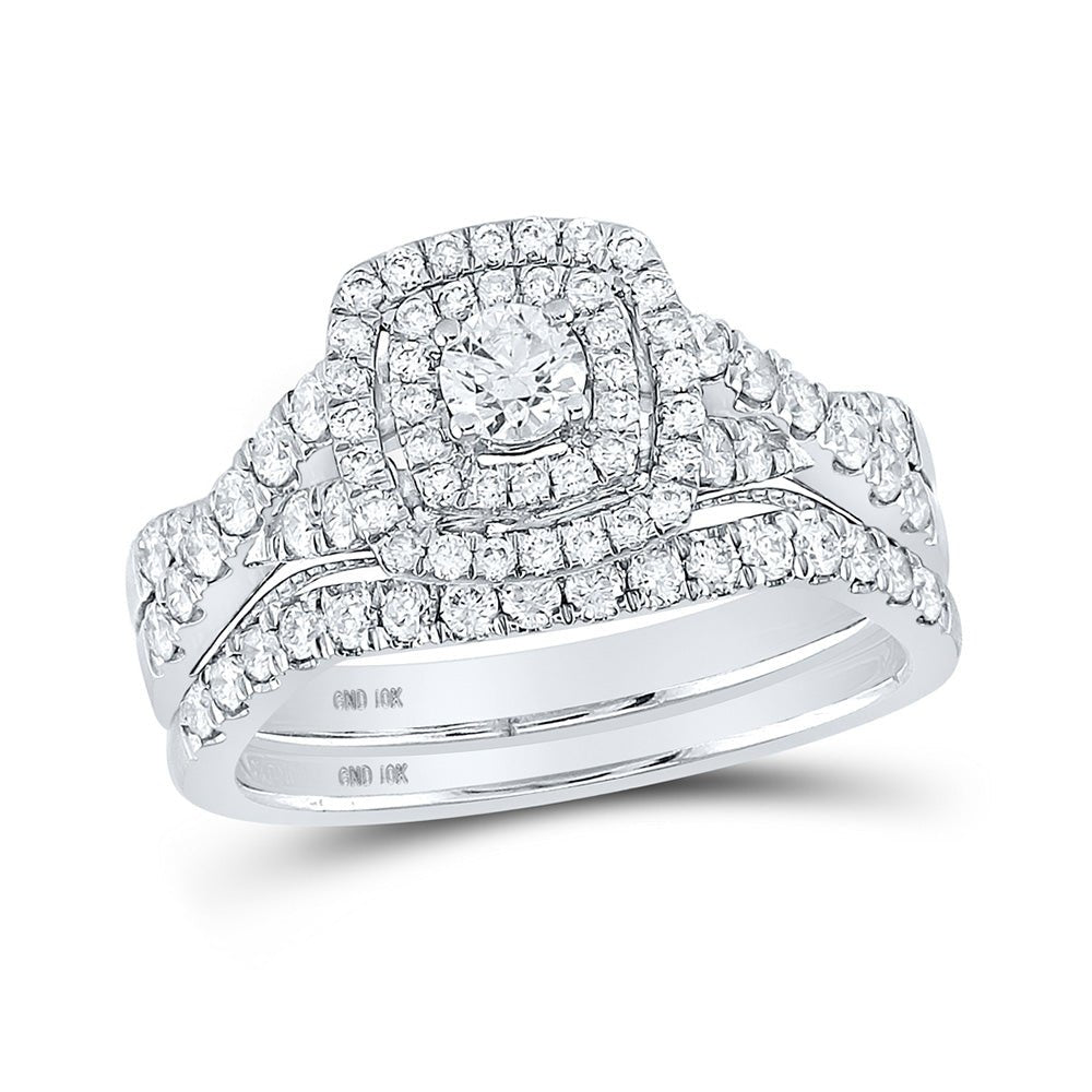 Wedding Collection | 10kt White Gold Round Diamond Bridal Wedding Ring Band Set 1 Cttw | Splendid Jewellery GND