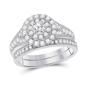 Wedding Collection | 10kt White Gold Round Diamond Bridal Wedding Ring Band Set 1 Cttw | Splendid Jewellery GND