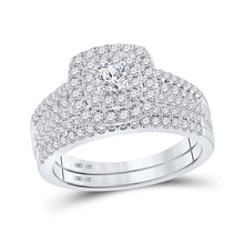 Load image into Gallery viewer, Radiant Brilliance 10kt White Gold Halo Diamond Bridal Wedding Ring Band Set - Alternate view 1 from Splendid Jewellery