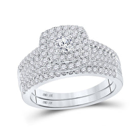 Radiant Brilliance 10kt White Gold Halo Diamond Bridal Wedding Ring Band Set - Alternate view 1 from Splendid Jewellery