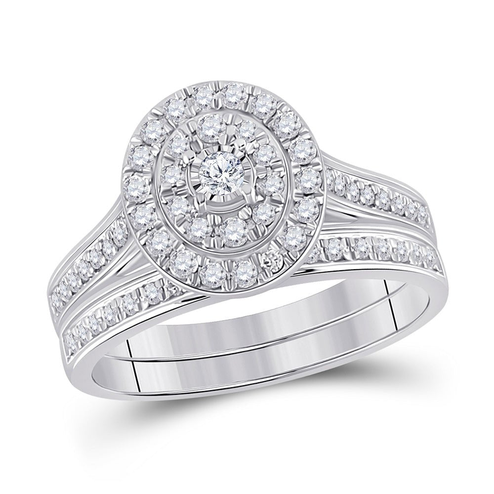 Wedding Collection | 10kt White Gold Round Diamond Bridal Wedding Ring Band Set 1/2 Cttw | Splendid Jewellery GND