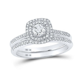 Radiant Love: 10kt White Gold Round Diamond Bridal Wedding Ring Band Set 1/2 Cttw - Alternate view 1 from Splendid Jewellery