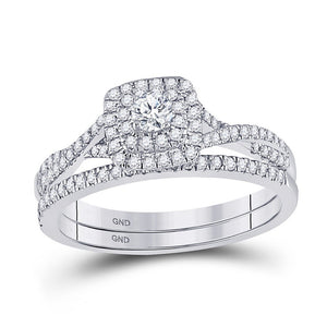 Wedding Collection | 10kt White Gold Round Diamond Bridal Wedding Ring Band Set 1/2 Cttw | Splendid Jewellery GND