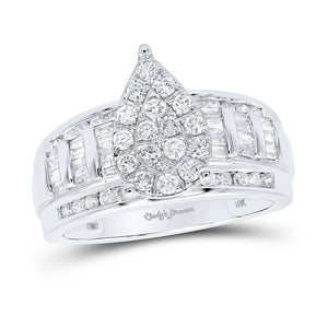 Wedding Collection | 10kt White Gold Round Diamond Cluster Bridal Wedding Engagement Ring 1 Cttw | Splendid Jewellery GND