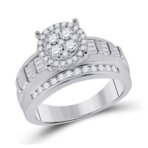 Wedding Collection | 10kt White Gold Round Diamond Cluster Bridal Wedding Engagement Ring 1 Cttw | Splendid Jewellery GND