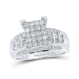 Wedding Collection | 10kt White Gold Round Diamond Cluster Bridal Wedding Engagement Ring 1 Cttw | Splendid Jewellery GND