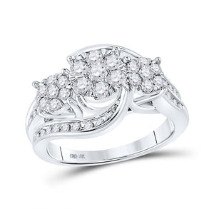 Wedding Collection | 10kt White Gold Round Diamond Cluster Bridal Wedding Engagement Ring 1 Cttw | Splendid Jewellery GND