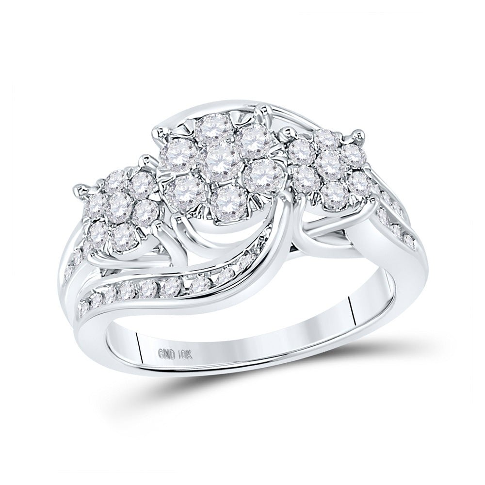 Wedding Collection | 10kt White Gold Round Diamond Cluster Bridal Wedding Engagement Ring 1 Cttw | Splendid Jewellery GND