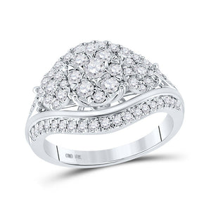 Wedding Collection | 10kt White Gold Round Diamond Cluster Bridal Wedding Engagement Ring 1 Cttw | Splendid Jewellery GND