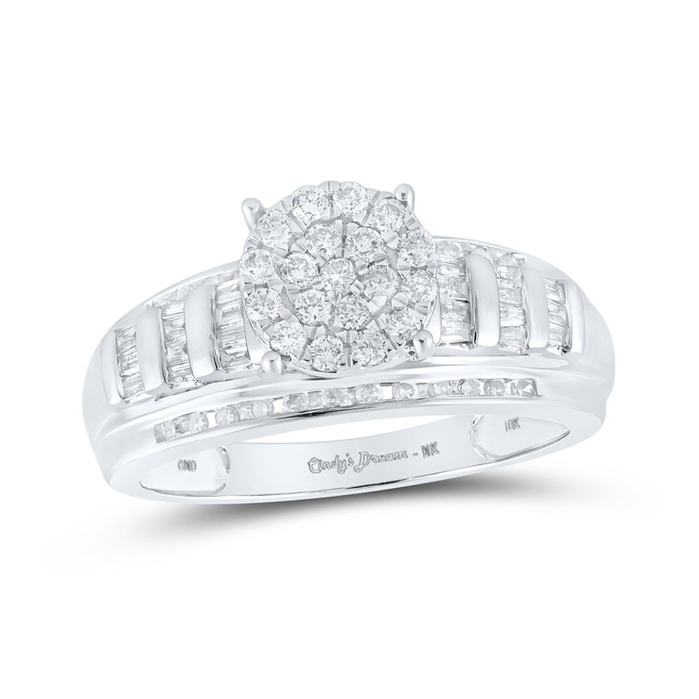 Wedding Collection | 10kt White Gold Round Diamond Cluster Bridal Wedding Engagement Ring 1/2 Cttw | Splendid Jewellery GND