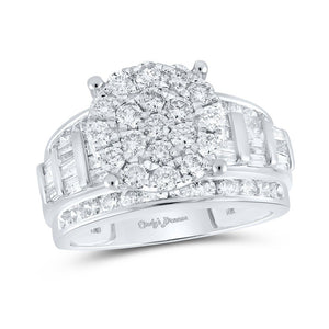 Wedding Collection | 10kt White Gold Round Diamond Cluster Bridal Wedding Engagement Ring 2 Cttw | Splendid Jewellery GND