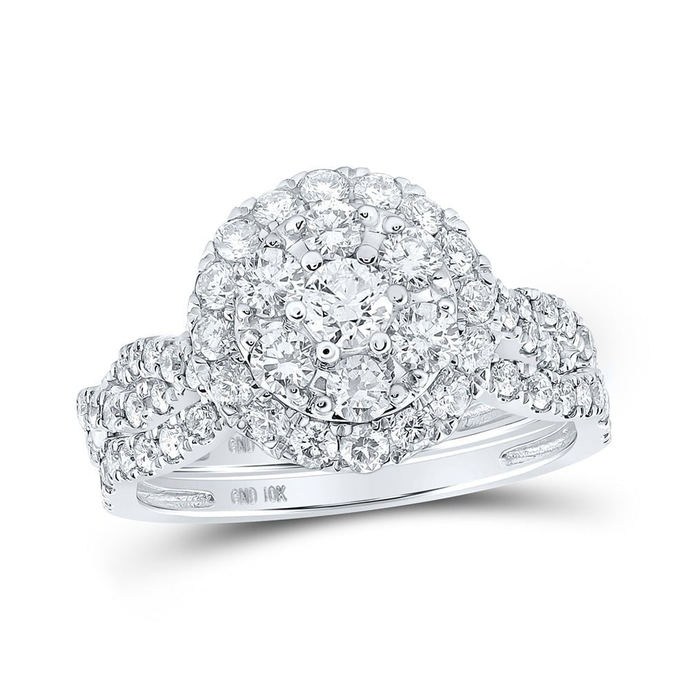 Wedding Collection | 10kt White Gold Round Diamond Cluster Bridal Wedding Ring Band Set 1-1/2 Cttw | Splendid Jewellery GND