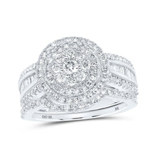 Load image into Gallery viewer, Captivating Brilliance: 10kt White Gold Round Diamond Cluster Bridal Wedding Ring Band Set 1-1/4 Cttw - Alternate view 1 from Splendid Jewellery