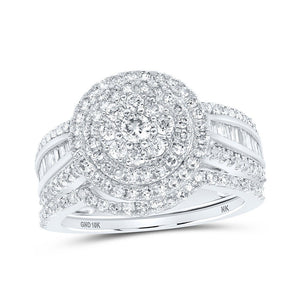 Wedding Collection | 10kt White Gold Round Diamond Cluster Bridal Wedding Ring Band Set 1-1/4 Cttw | Splendid Jewellery GND