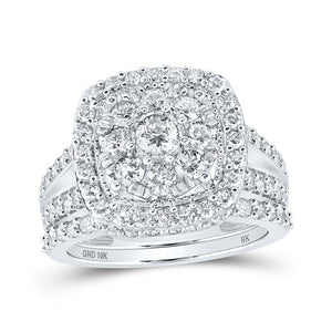 Wedding Collection | 10kt White Gold Round Diamond Cluster Bridal Wedding Ring Band Set 1-7/8 Cttw | Splendid Jewellery GND