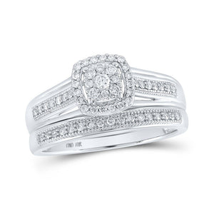 Wedding Collection | 10kt White Gold Round Diamond Cluster Bridal Wedding Ring Band Set 1/3 Cttw | Splendid Jewellery GND